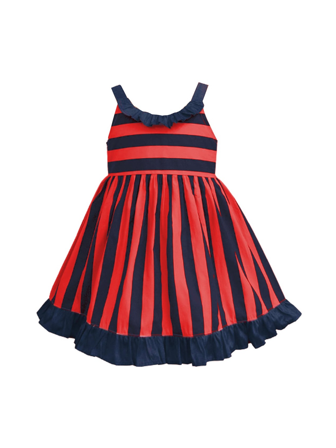 

A T U N Red & Navy Blue Casual Striped Dress