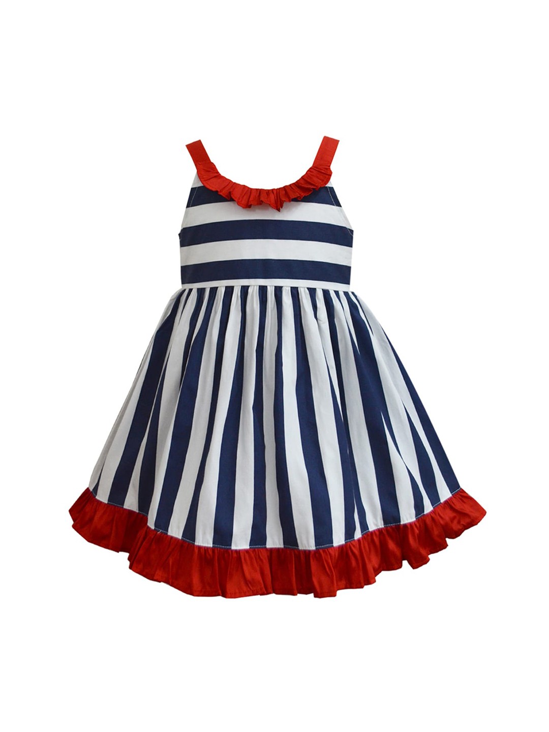 

A T U N Girls Navy Blue & White Striped Dress
