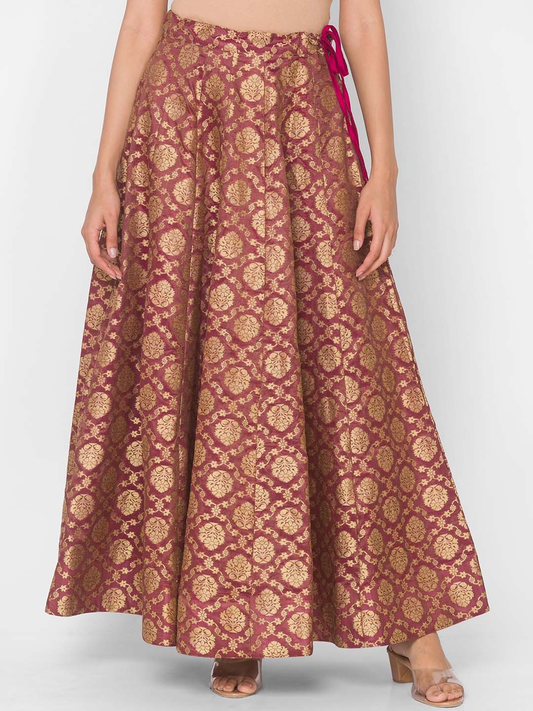 

Ethnicity Women Magenta & Gold-Coloured Printed Flared Maxi Skirt