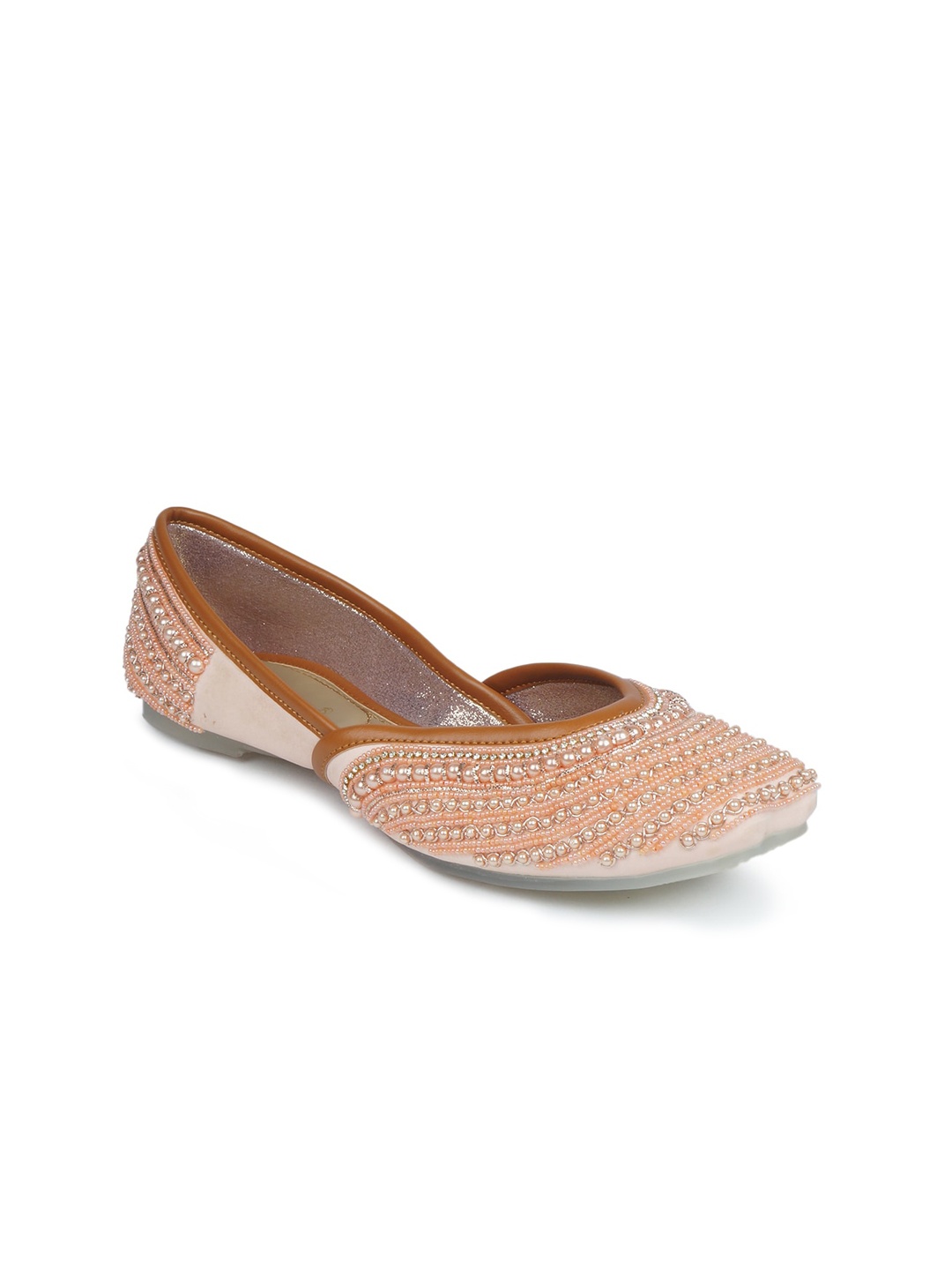 

The Desi Dulhan Women Pink Printed Leather Ethnic Ballerinas with Bows Flats