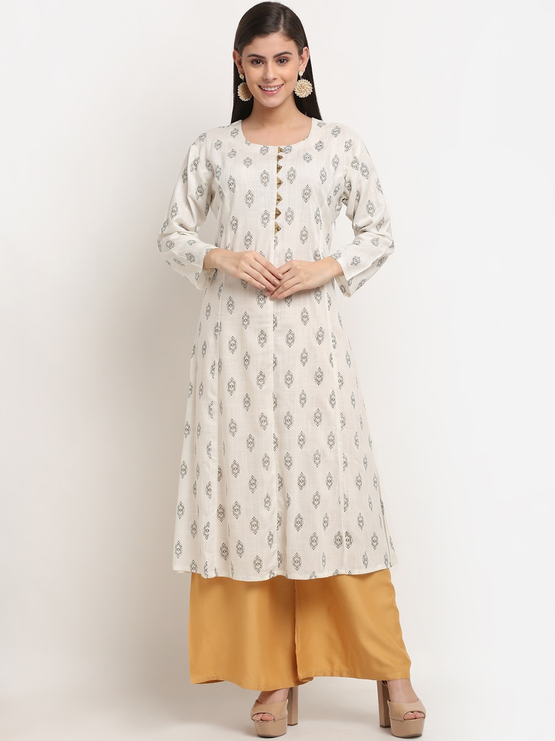 

GRACIT Women Off White & Beige Ethnic Motifs Printed Kurta