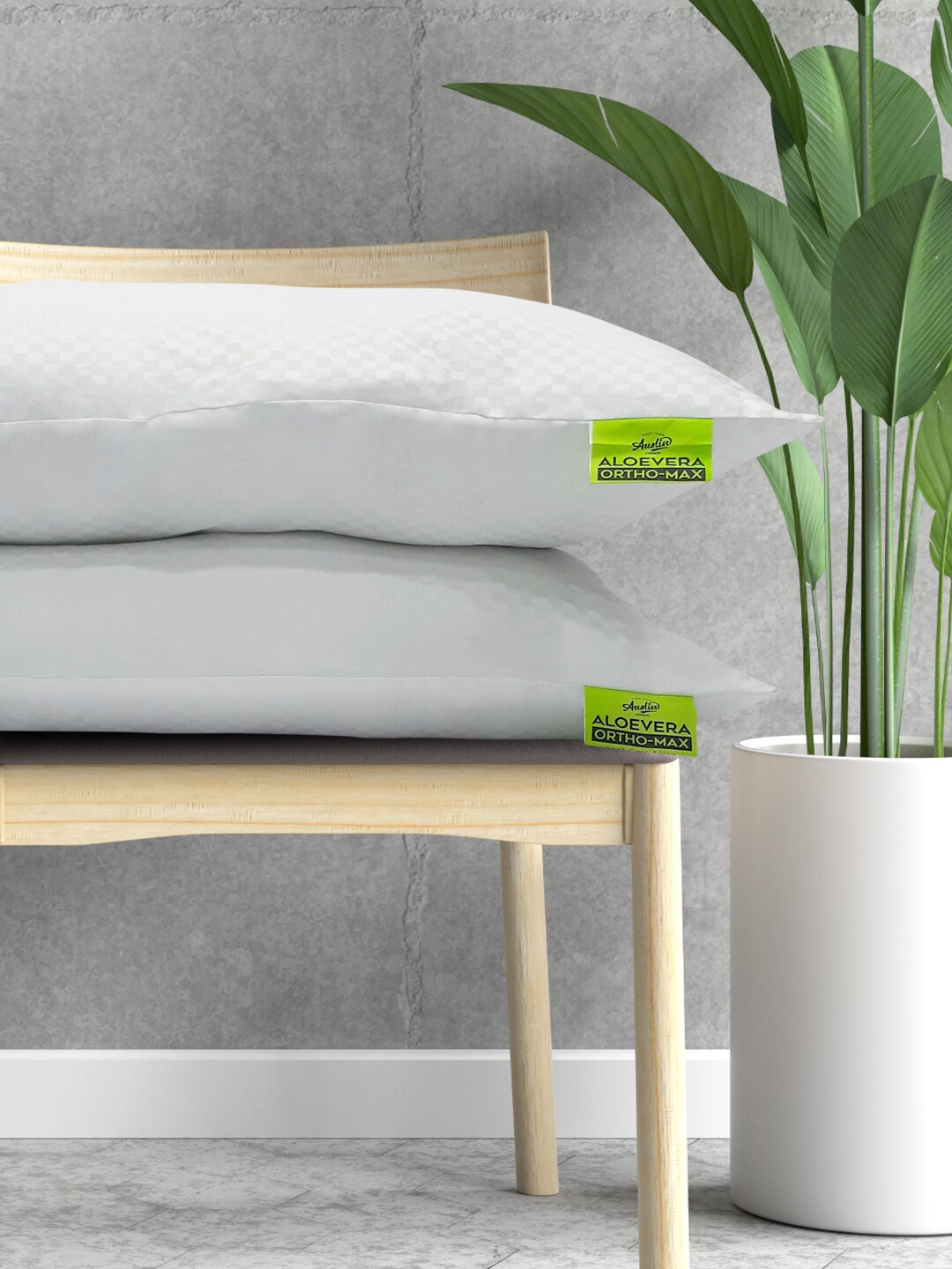 

BIANCA Set Of 2 White Aloevera Ortho-Max Medium-Firm Neck-Care Pillows With Silken Fibre Filling