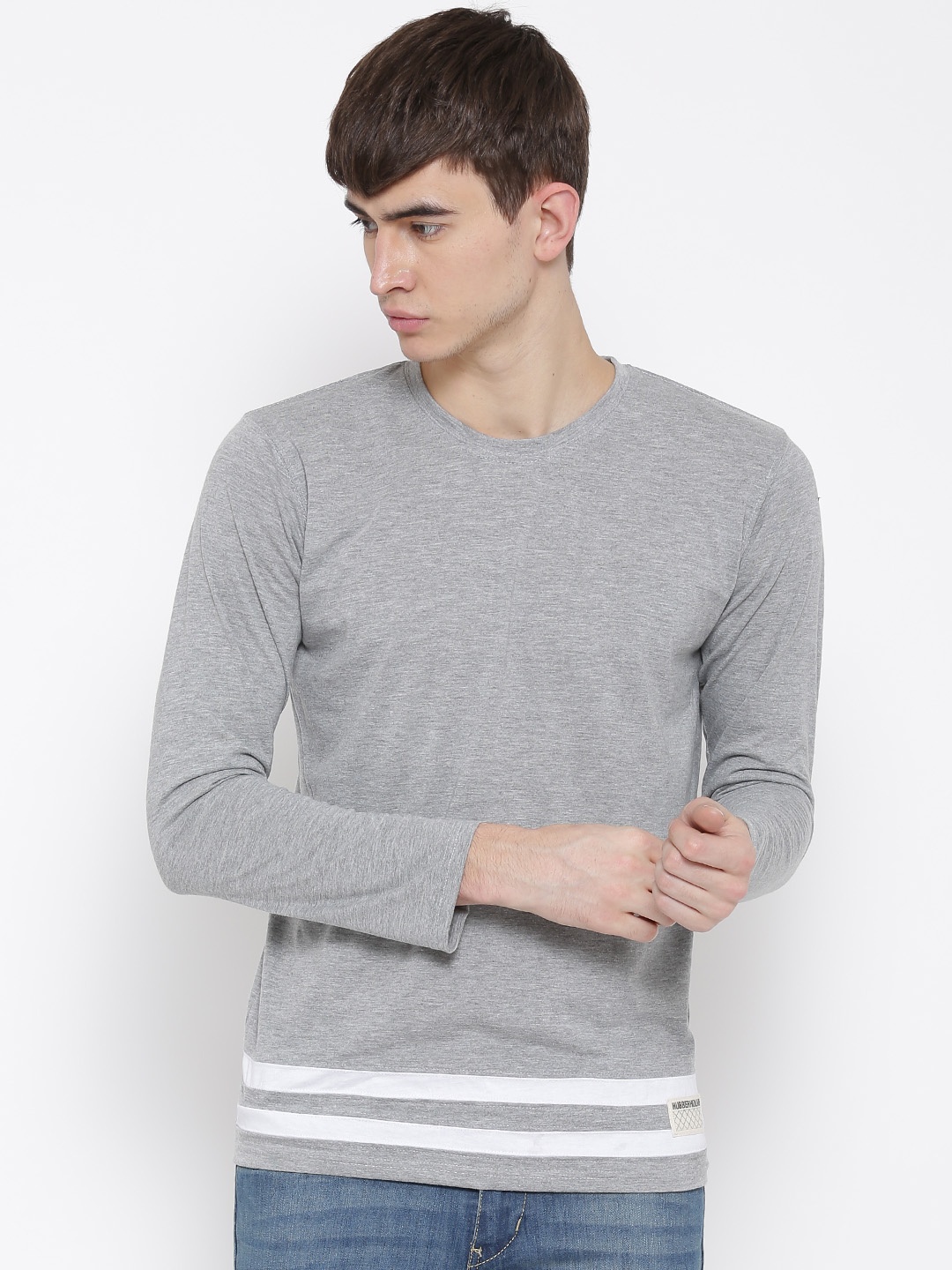 

Hubberholme Men Grey Melange Solid Round Neck T-Shirt