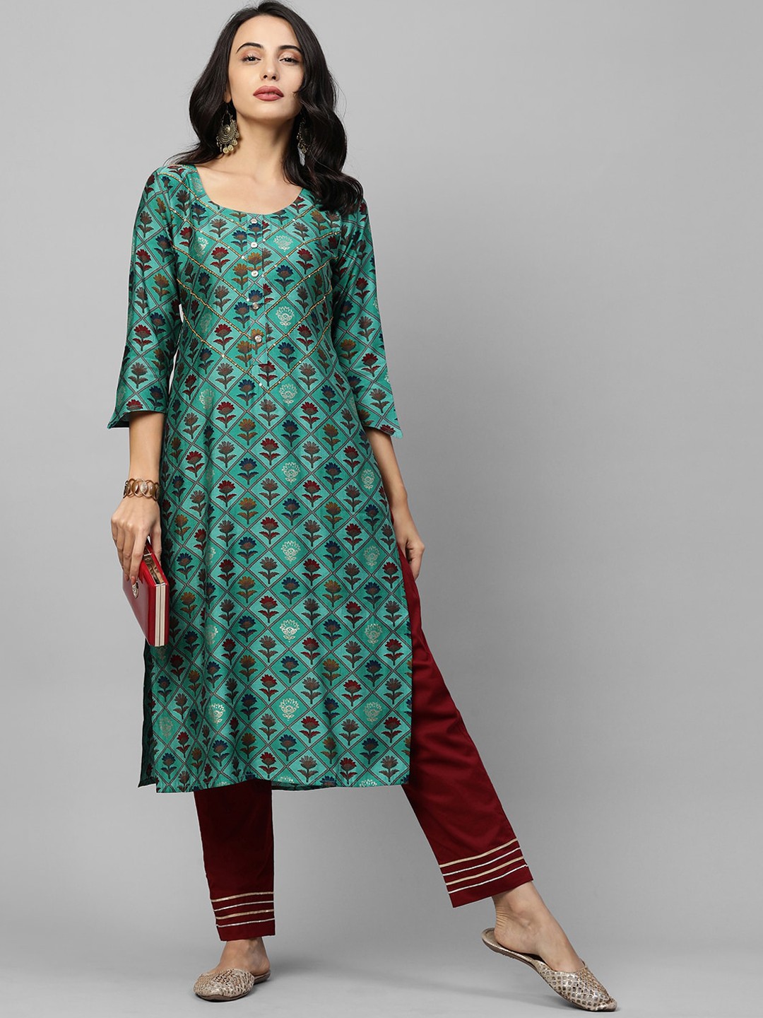 

FASHOR Women Sea Green Floral Printed Kurta