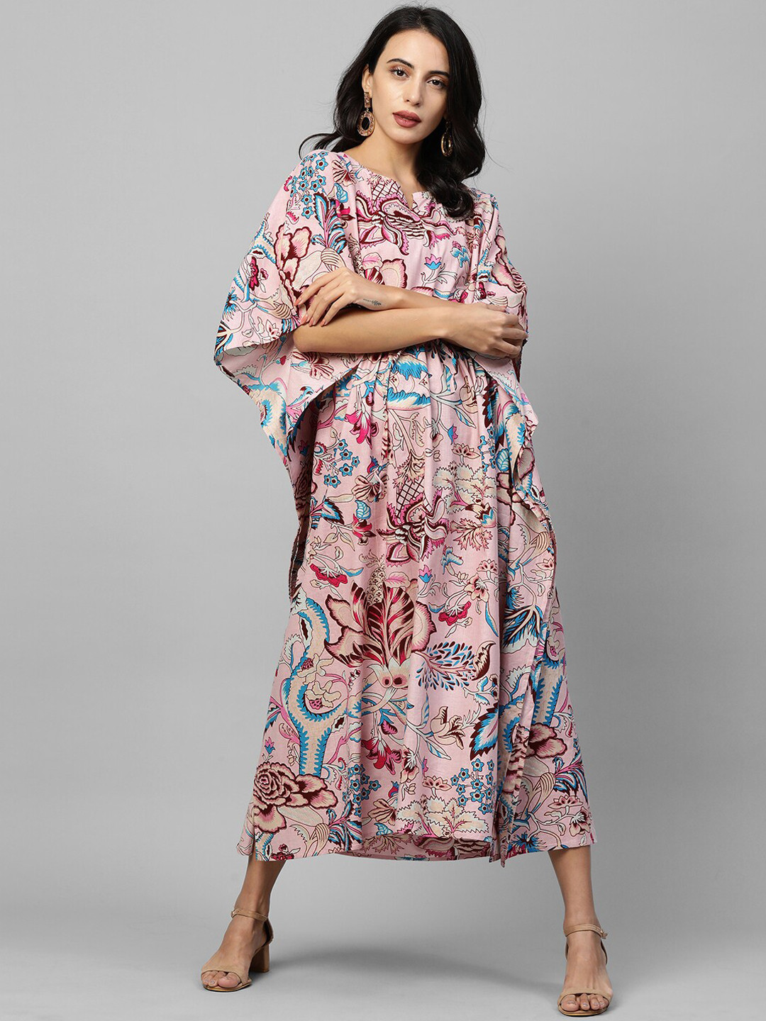 

FASHOR Pink Floral Kaftan Midi Dress