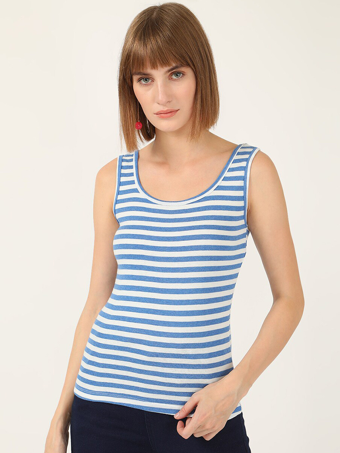 

V2 Value & Variety Women Blue & White Striped Innerwear Vest