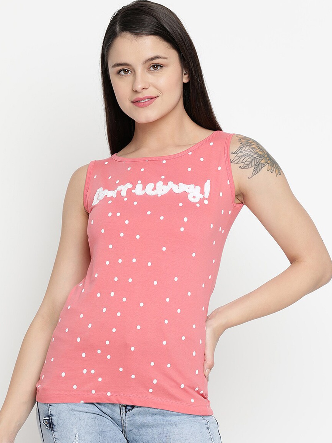 

V2 Value & Variety Women Coral & White Printed Cotton Innerwear Vest