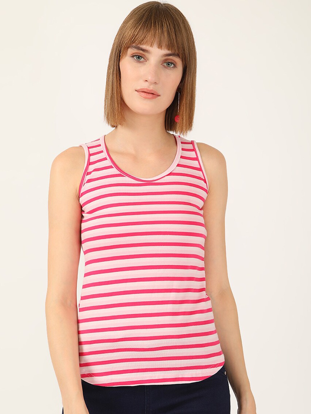 

V2 Value & Variety Pink & White Striped Regular Top