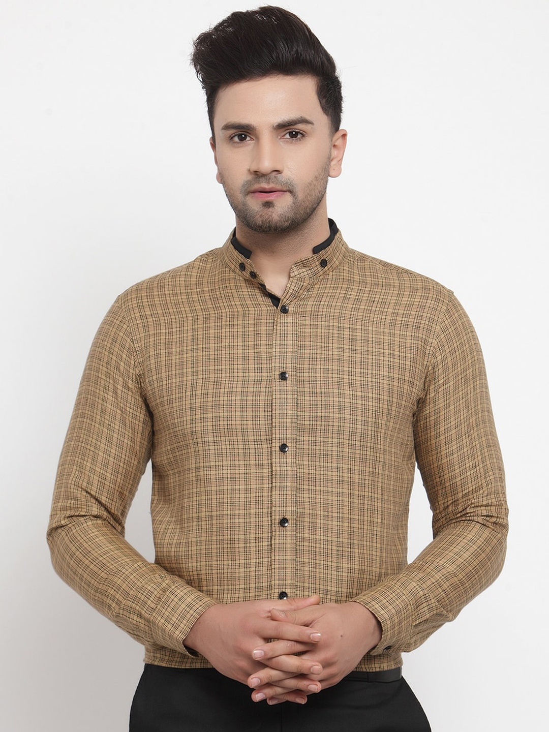 

WESTCLO Men Brown Classic Slim Fit Grid Tattersall Checks Opaque Checked Semiformal Shirt