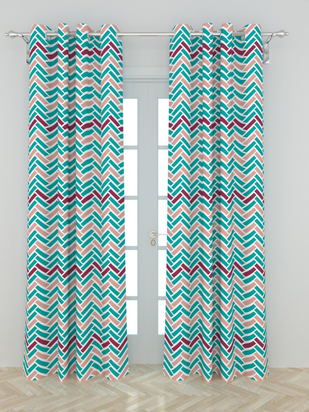 

Home Centre Green & Yellow Set of 2 Geometric Door Curtain