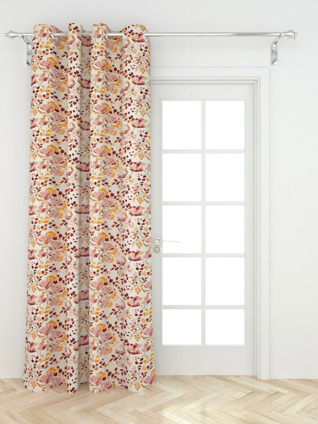 

Home Centre White & Maroon Floral Door Curtain