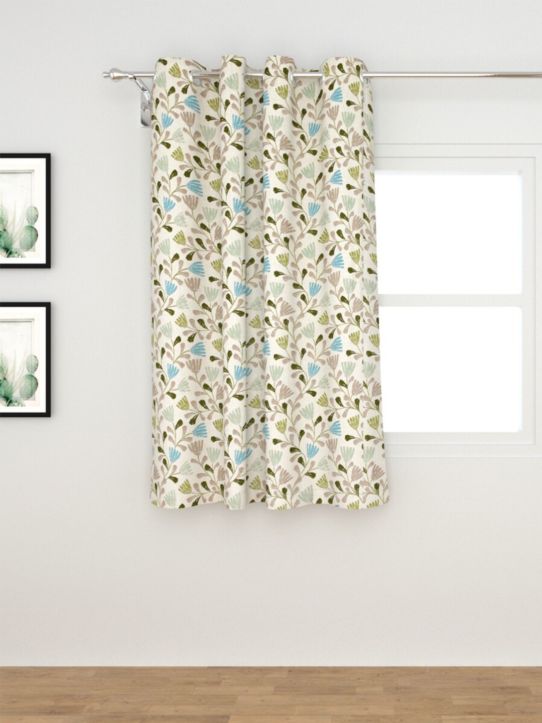 

Home Centre White & Green Floral Window Curtain