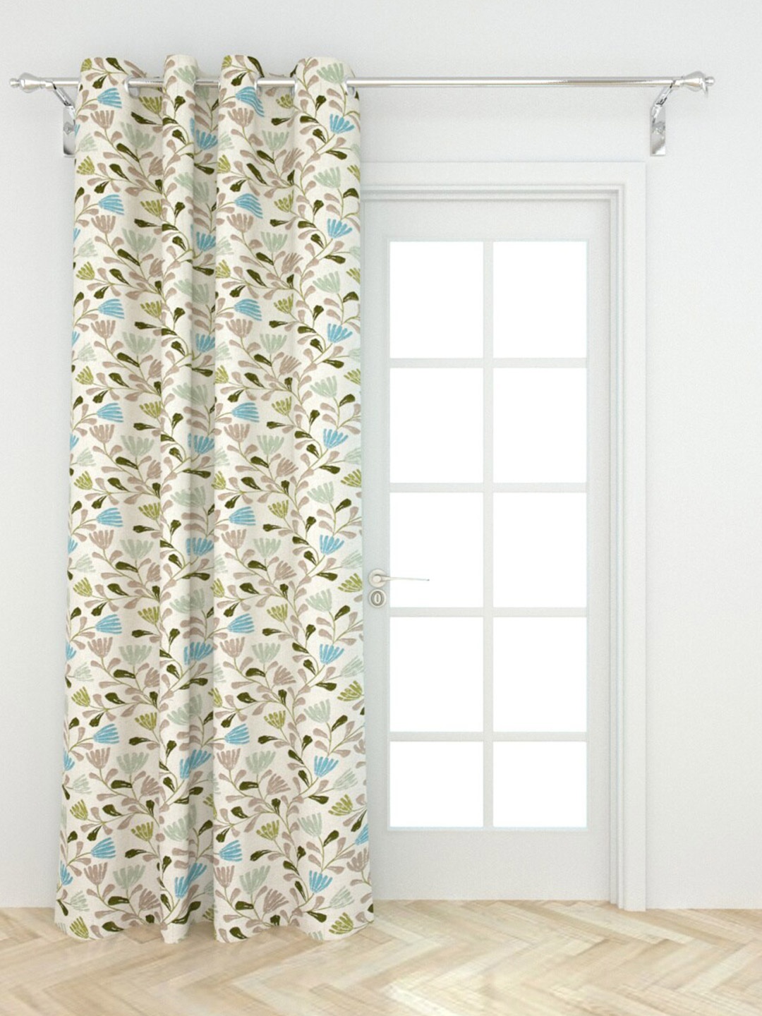 

Home Centre White & Blue Floral Printed Door Curtain