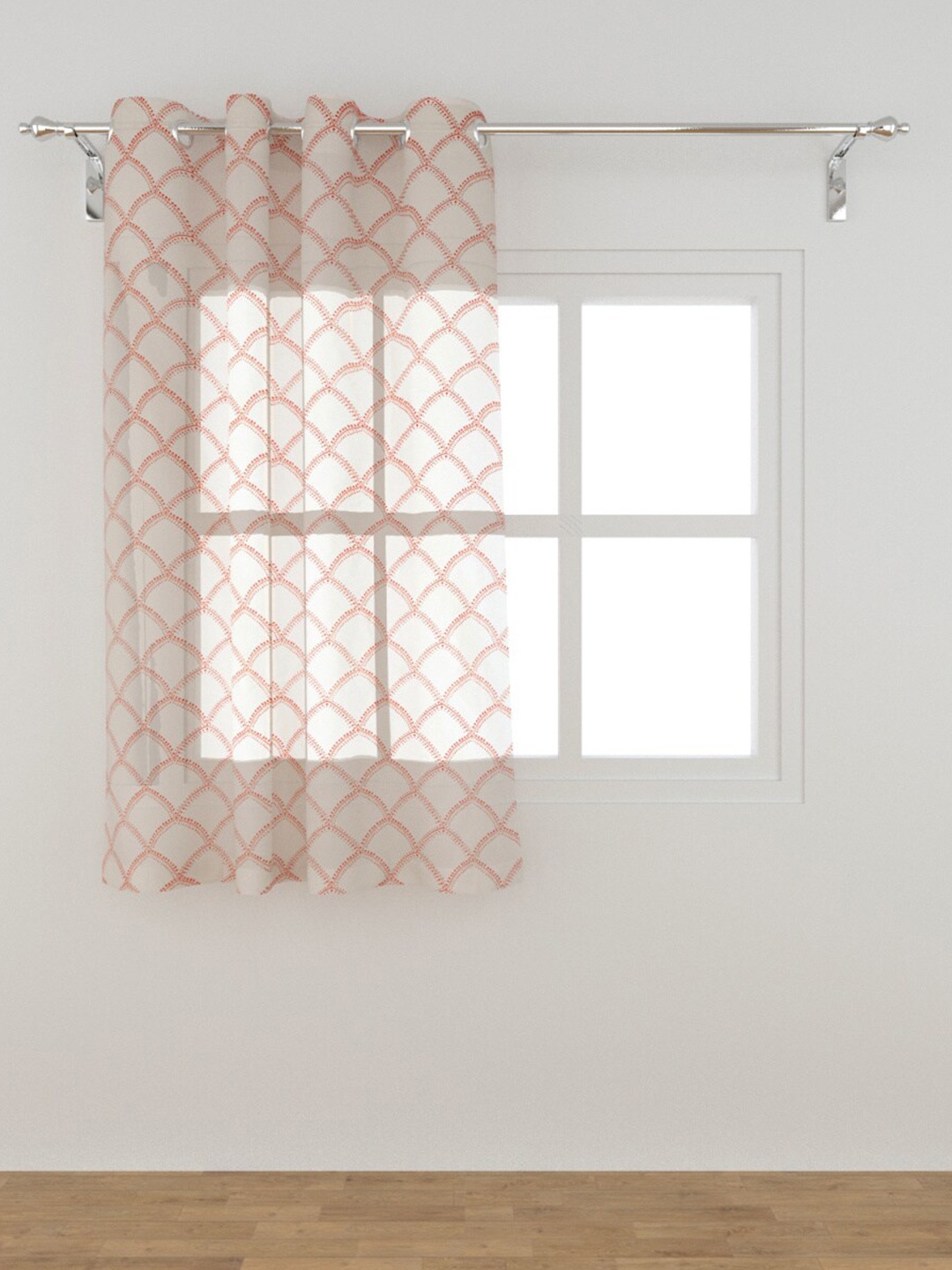 

Home Centre Red & White Geometric Sheer Window Curtain