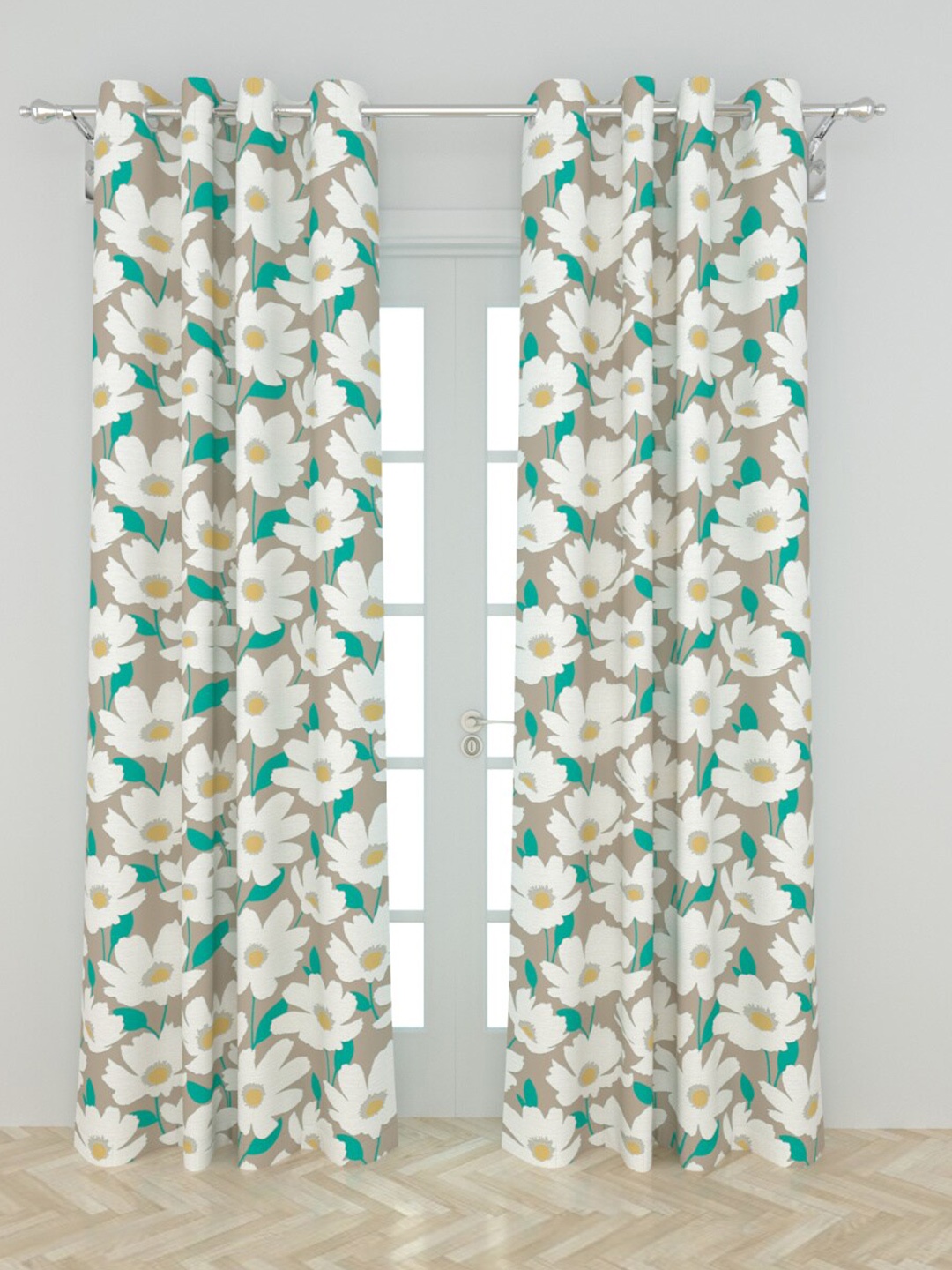 

Home Centre Beige & White Set of 2 Floral Door Curtain