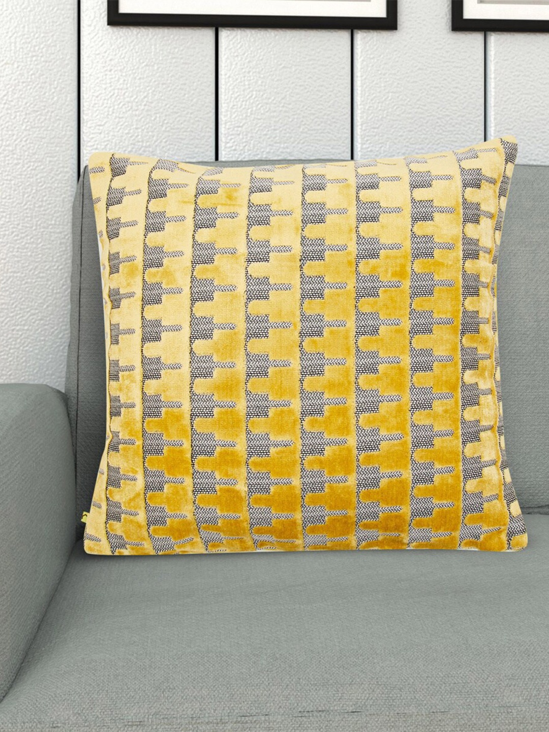 

Home Centre Yellow & Grey Textured Velvet Square Cushion Covers