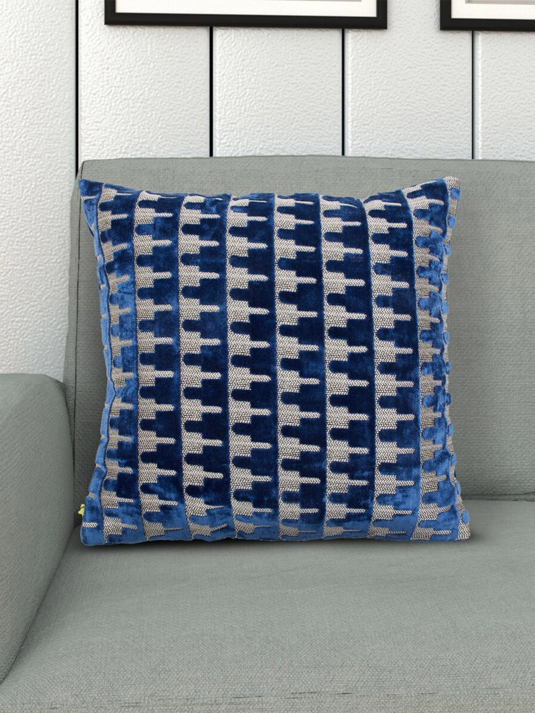 

Home Centre Blue & Grey Jacquard Velvet Square Cushion Covers