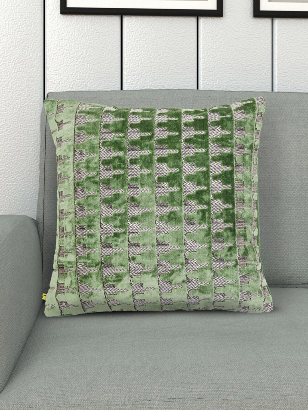 

Home Centre Green & Grey Single Geometric Polyester Square Cushion Cover