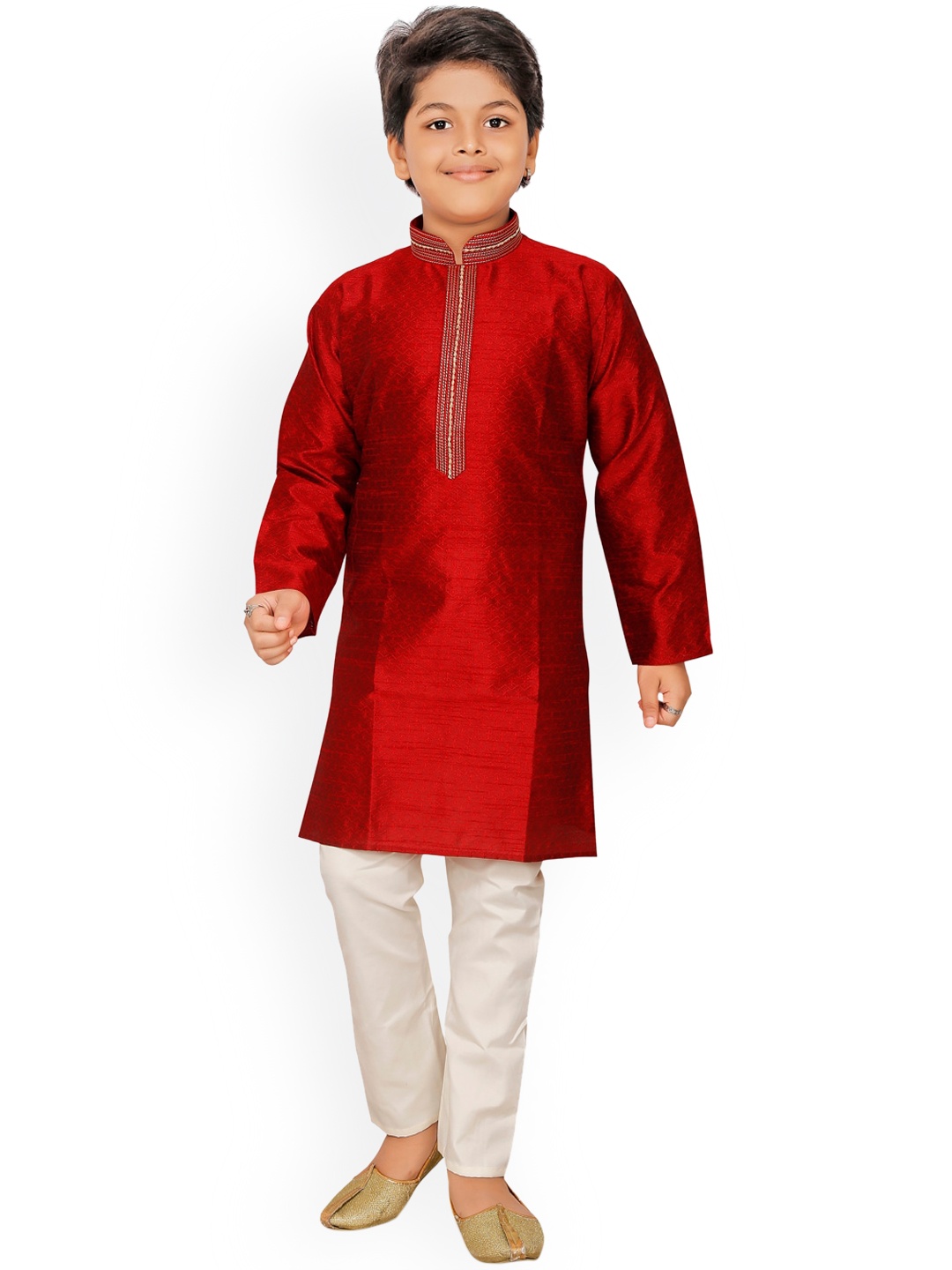 

Ridokidz Boys Red Embroidered Regular Kurta with Pyjamas