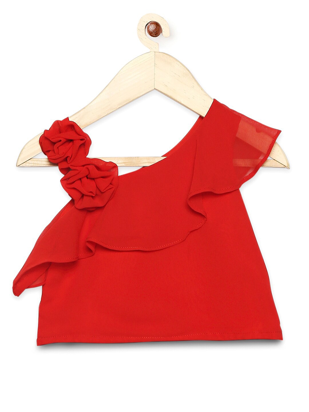 

MANY FROCKS & Red One Shoulder Georgette Regular Top