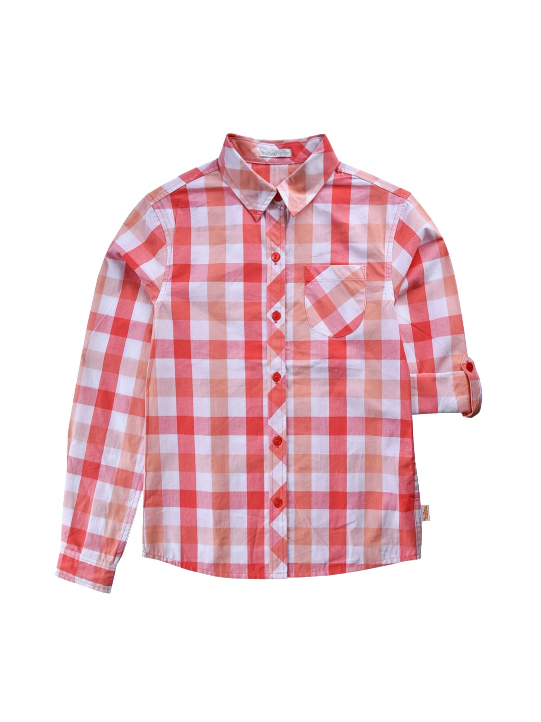 

milou Girls Peach-Coloured Gingham Checks Opaque Checked Casual Shirt