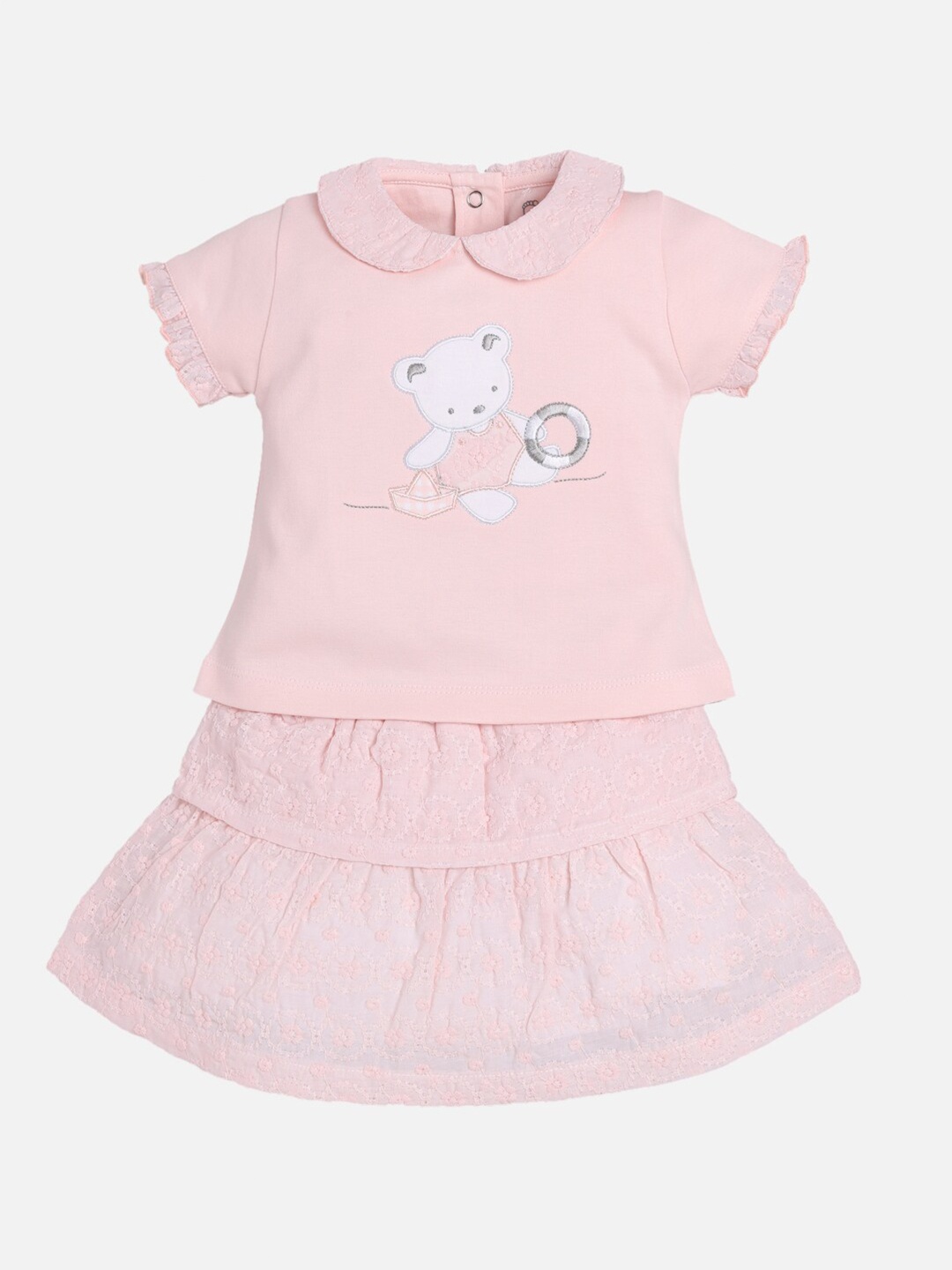 

BABY GO Girls Pink & White Printed Top with Skirt