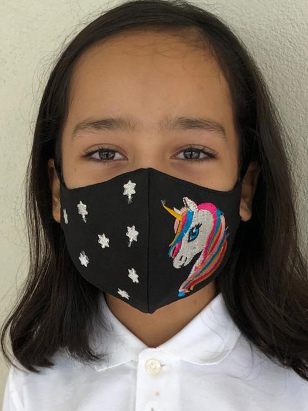 

lil' star Girls Black & Pink Unicorn Embroidered 2-Ply Reusable Cotton Outdoor Face Mask