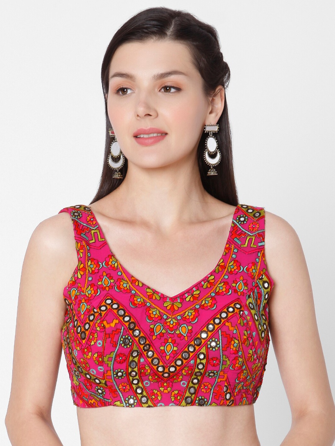 

SALWAR STUDIO Women Pink Kuthi Embroidered Readymade Saree Blouse