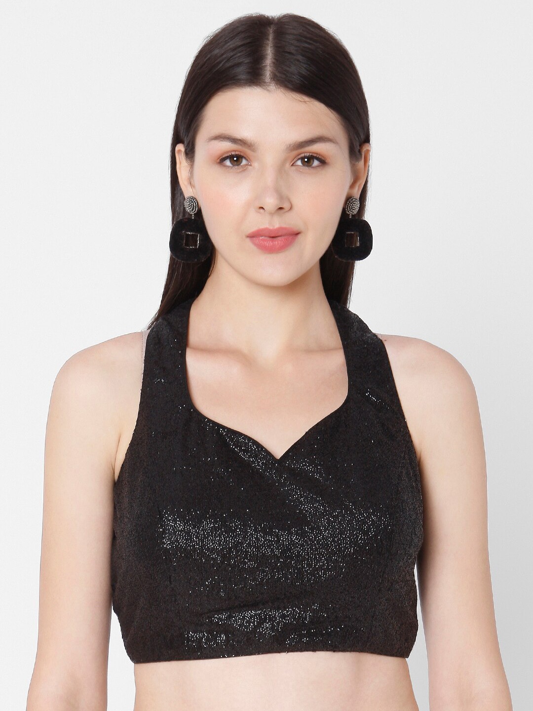 

SALWAR STUDIO Women Black Embellished Readymade Saree Blouse