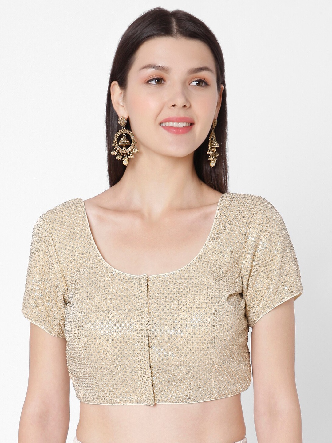 

SALWAR STUDIO Women Gold-Coloured Embroidered Readymade Saree Blouse