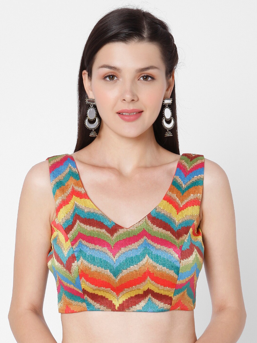 

SALWAR STUDIO Women Multicoloured Printed Silk Readymade Saree Blouse, Multi