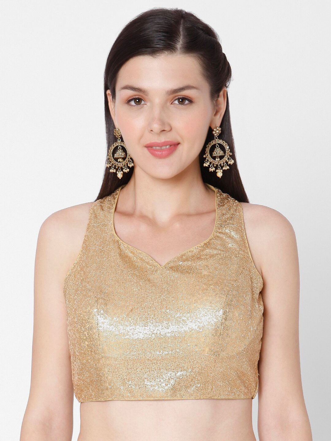 

SALWAR STUDIO Women Gold-Coloured Embellished Georgette Padded Readymade Saree Blouse