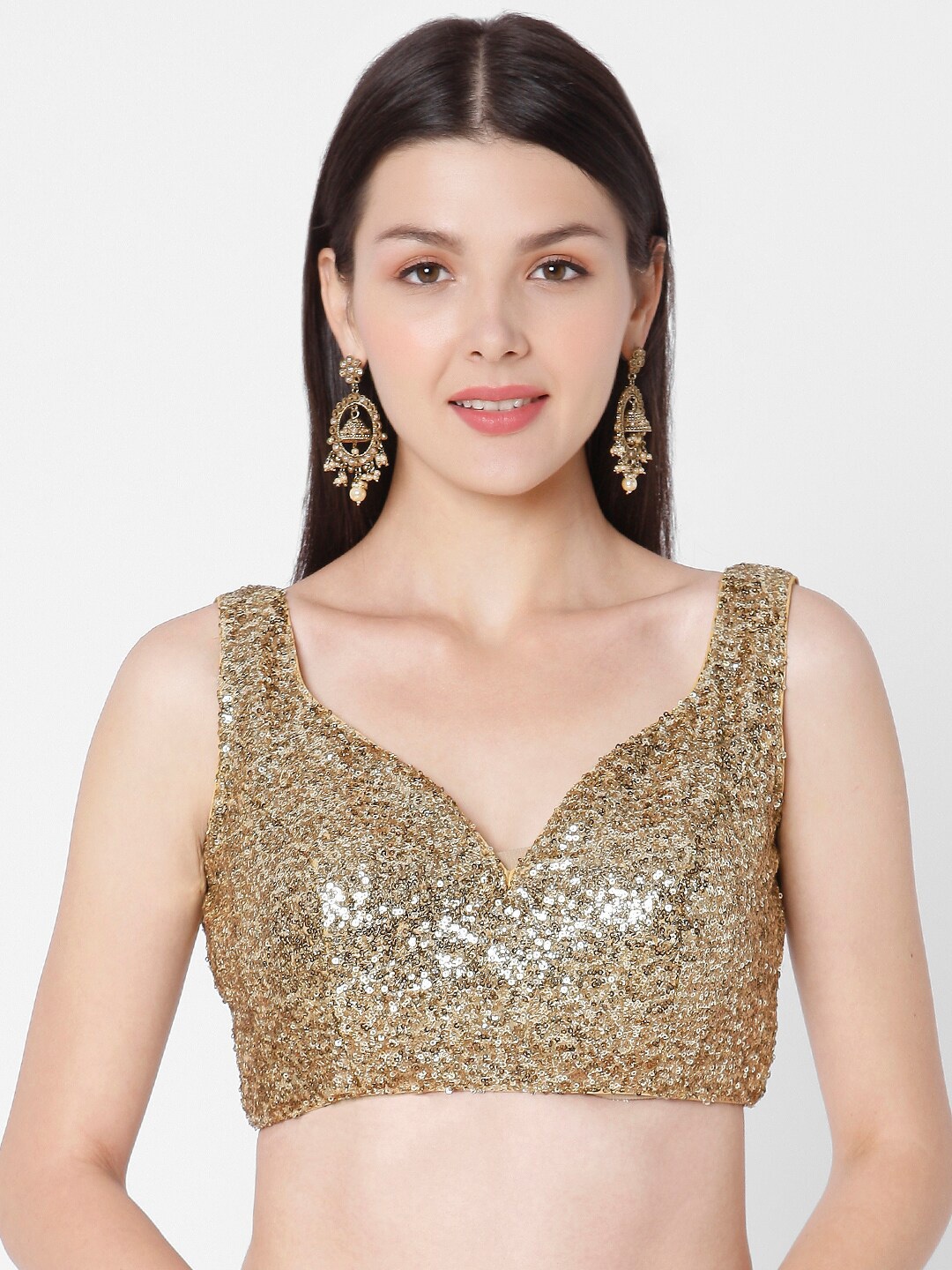 

SALWAR STUDIO Women Gold & Silver-Toned Embroidered Readymade Saree Blouse