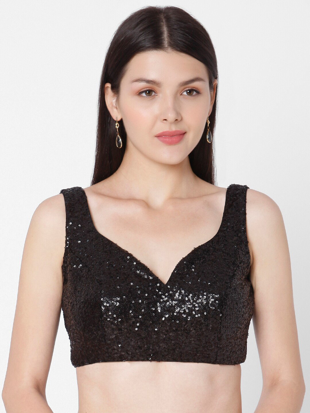 

SALWAR STUDIO Women Black Sequined Readymade Saree Blouse