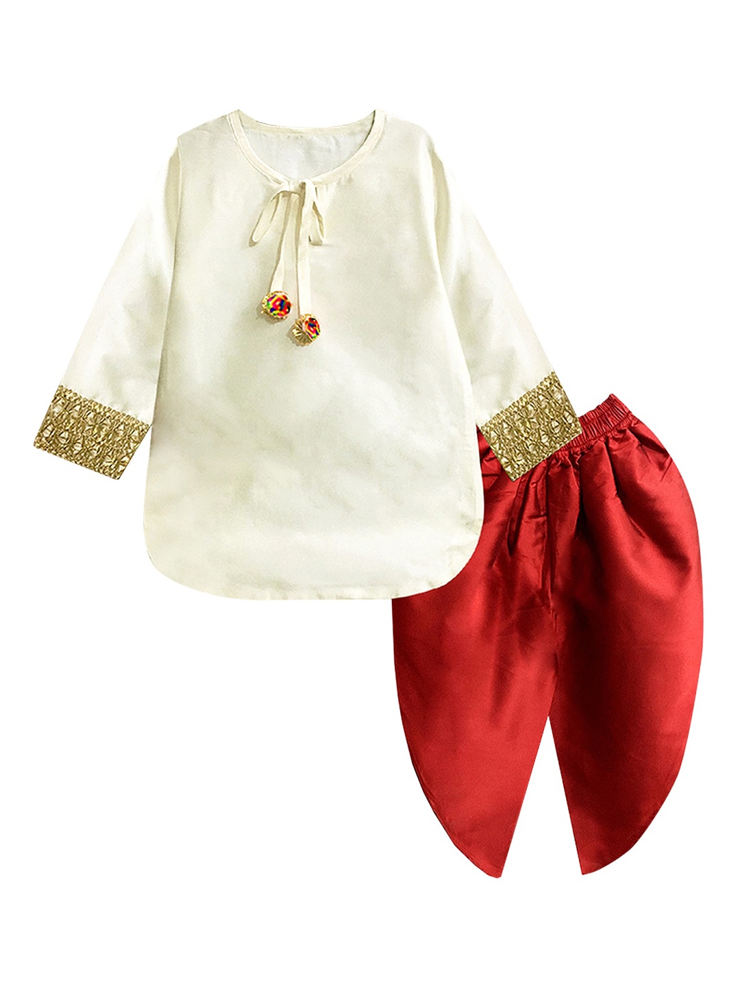 

A T U N Girls Off White Regular Kurti with Dhoti Pants