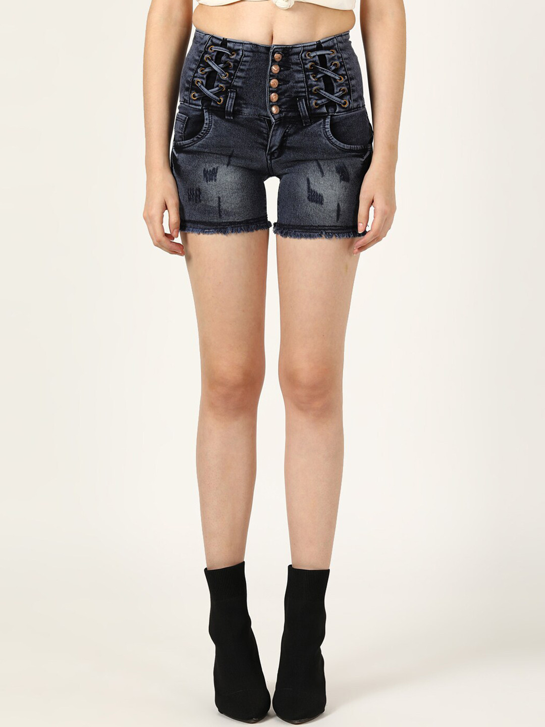 

V2 Value & Variety Women Blue Embellished High-Rise Denim Shorts