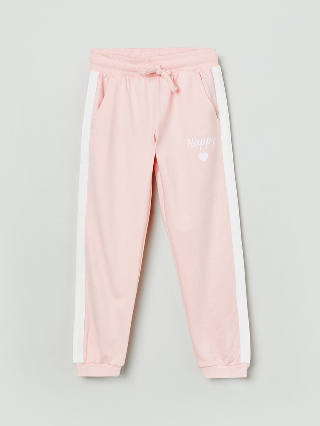

max Girls Pink & White Pure Cotton Colourblocked Joggers Trousers