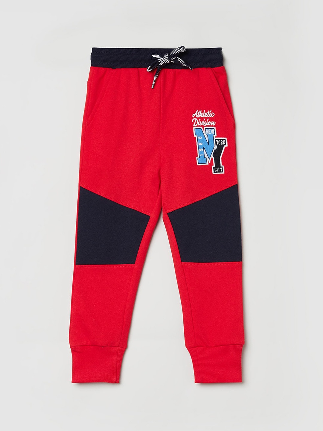 

max Boys Red Colourblocked Printed Joggers Trousers