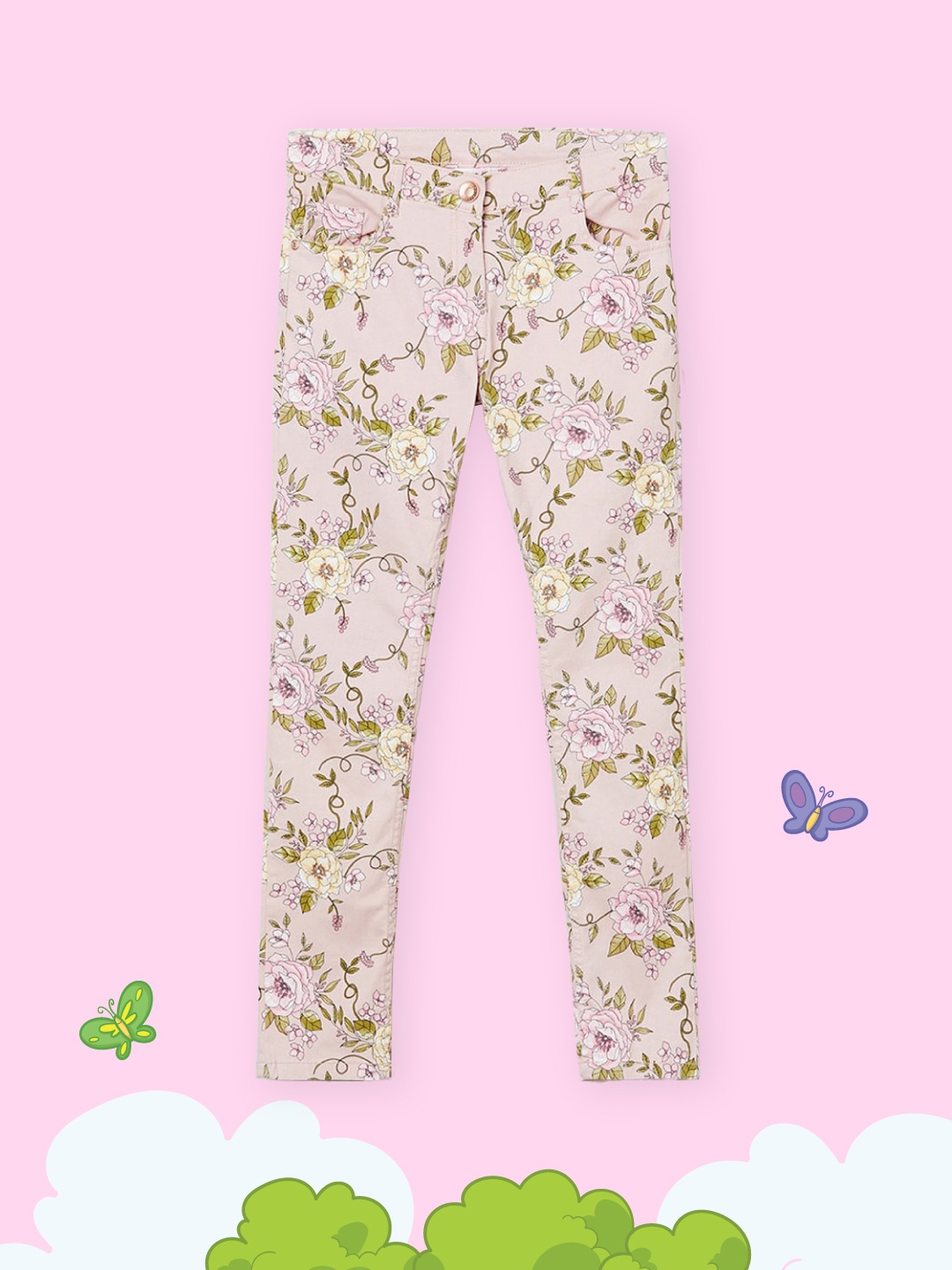 

max Girls Pink Floral Printed Trousers