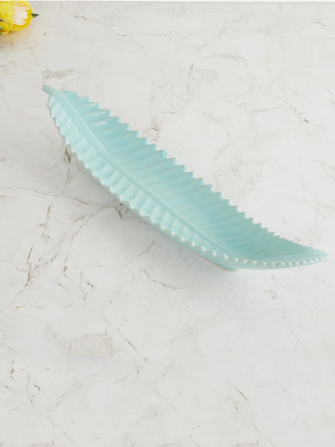 

Home Centre Turquoise Blue Textured Leaf Platter