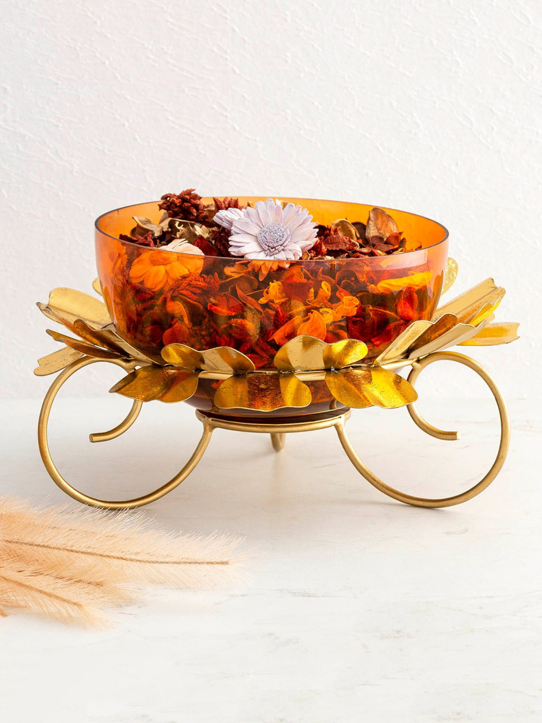 

Home Centre Gold-Toned & Orange Solid Glass Floating Bowl