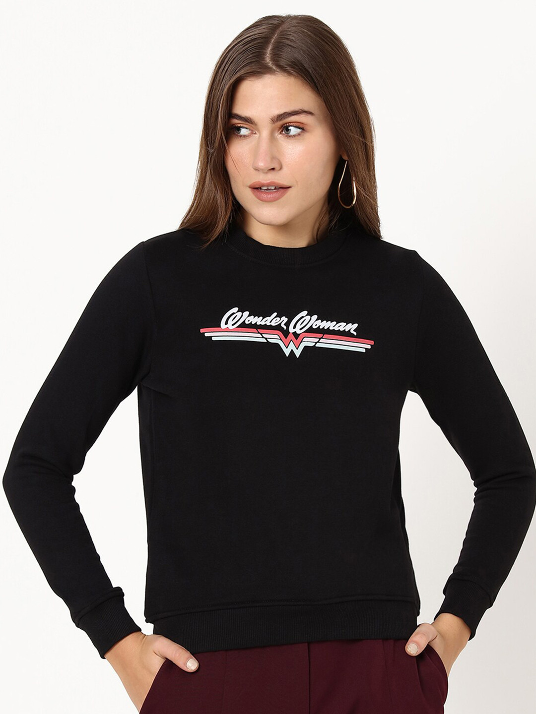 

Bewakoof Women Black & White Printed Fleece Pullover Sweater