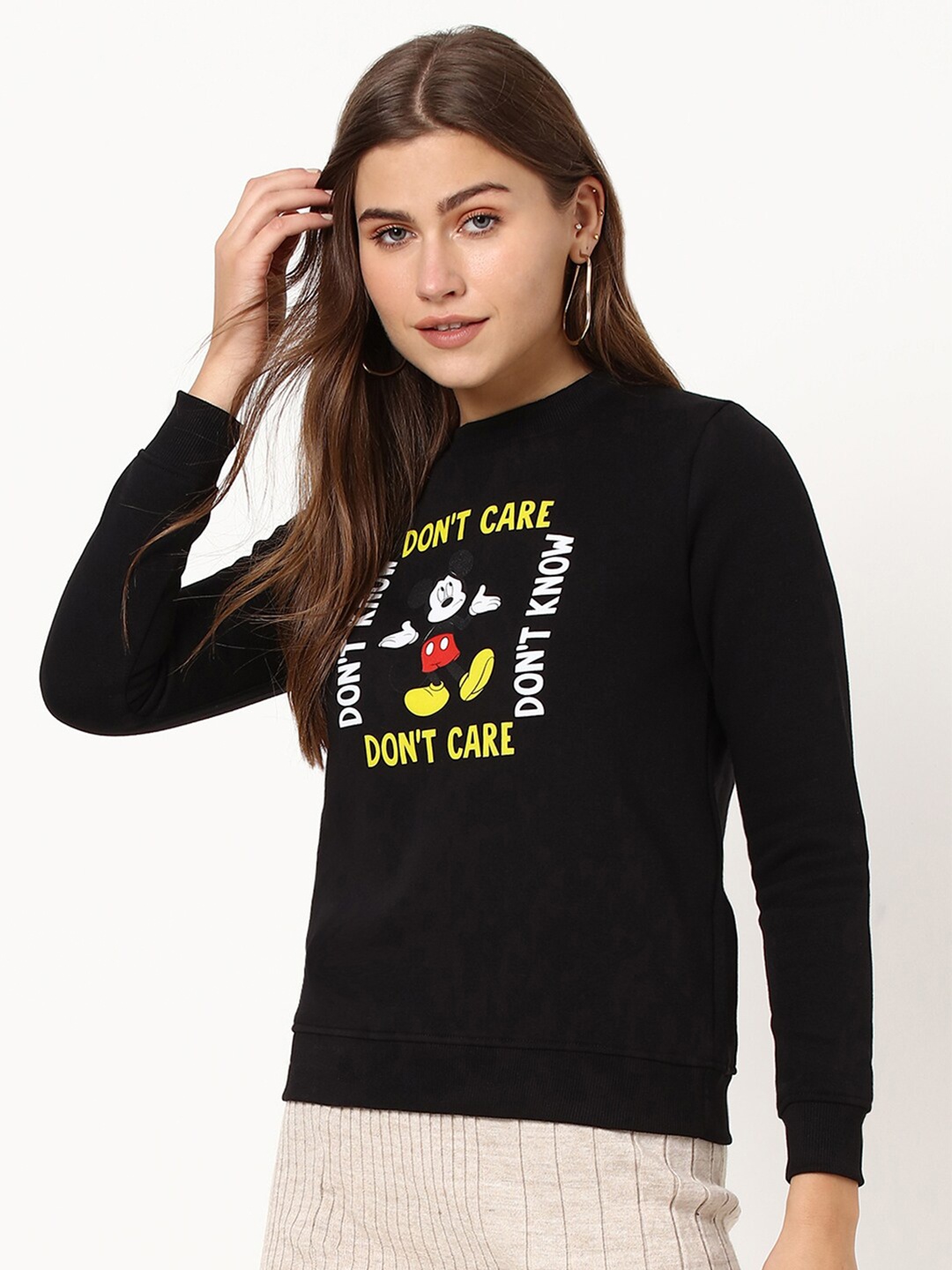 

Bewakoof Women Black & Yellow Typography Printed Pullover