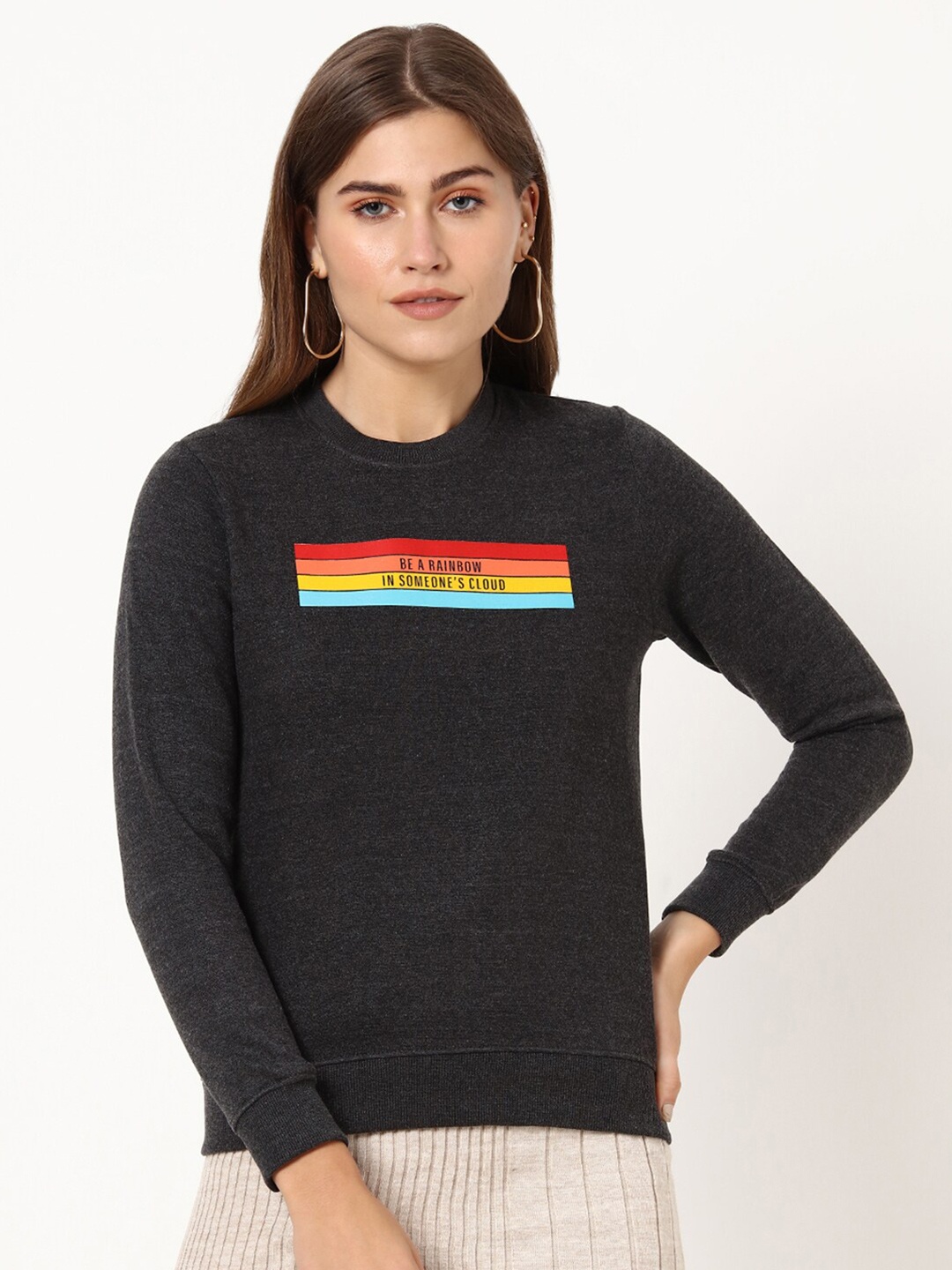 

Bewakoof Women Black Be A Rainbow Typography Sweater
