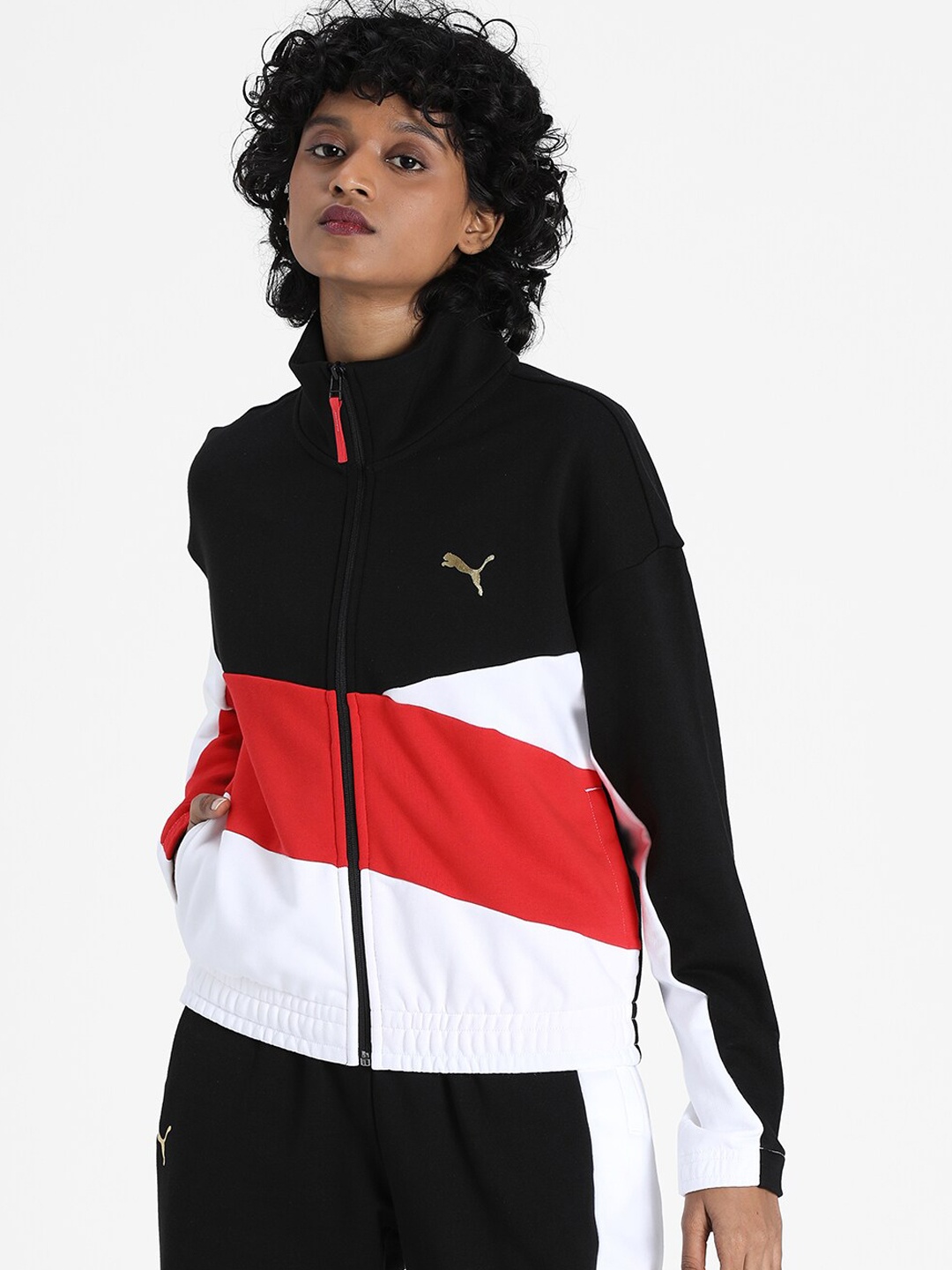 

Puma Women Black & Orange Colourblocked Sporty Jacket