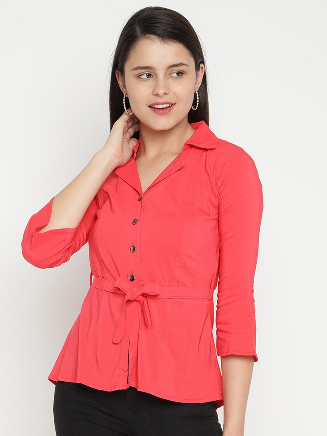 

V2 Value & Variety Coral Solid Shirt Style Top