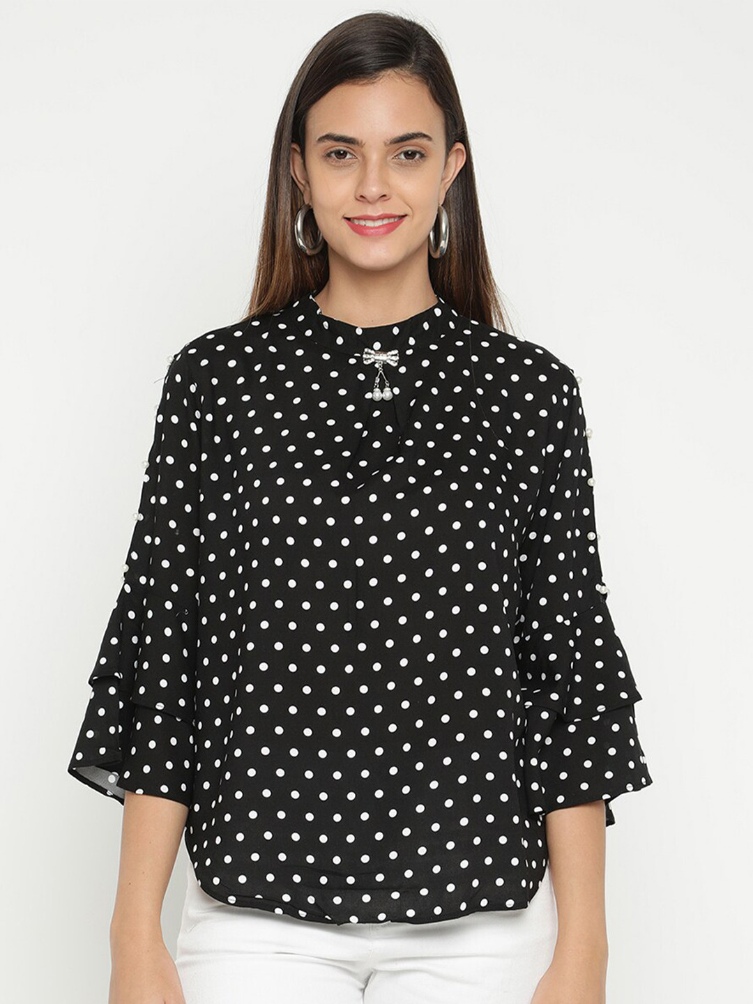 

V2 Value & Variety Black & White Polka Dots Printed Regular Top