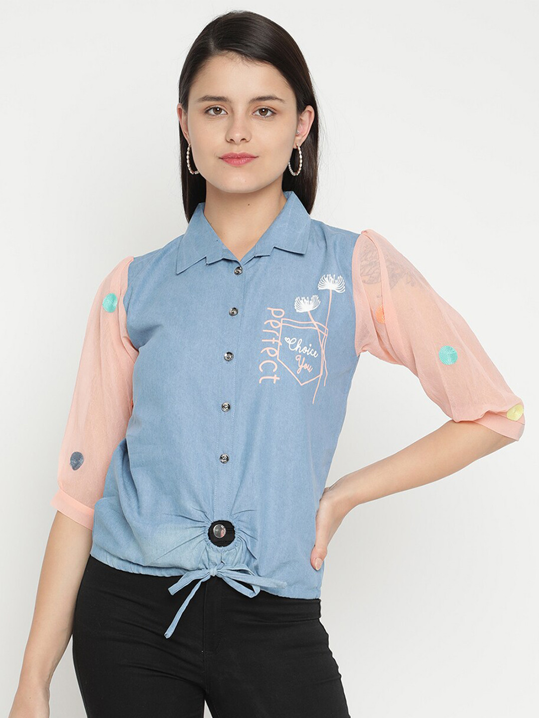 

V2 Value & Variety Blue & Peach-Coloured Shirt Style Top