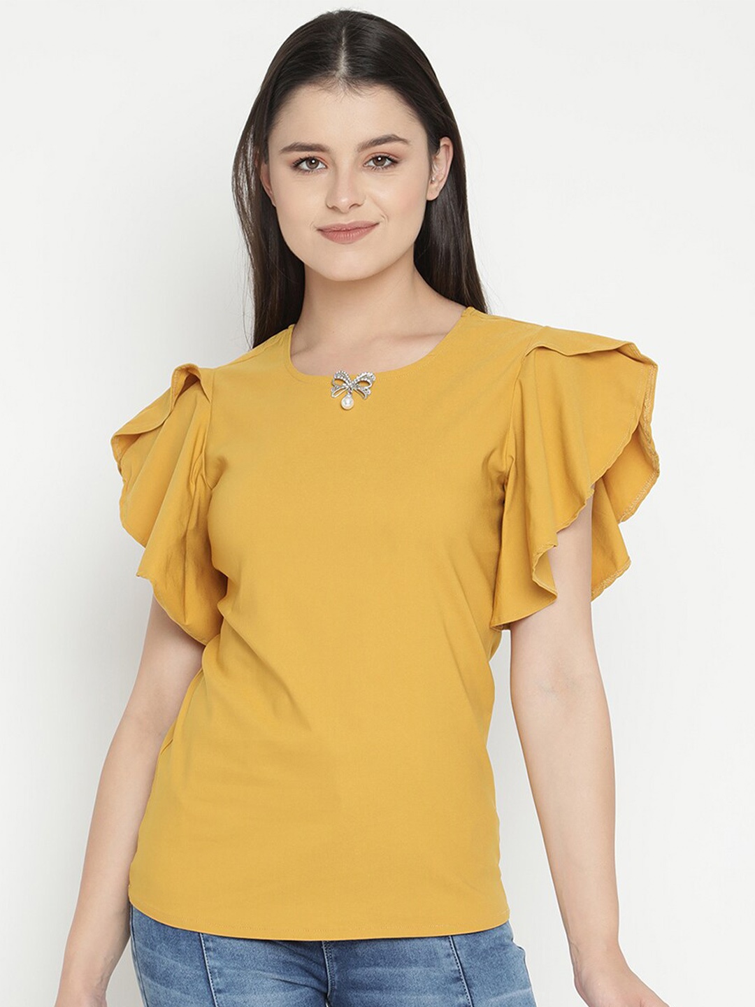 

V2 Value & Variety Mustard Yellow Styled Back Top