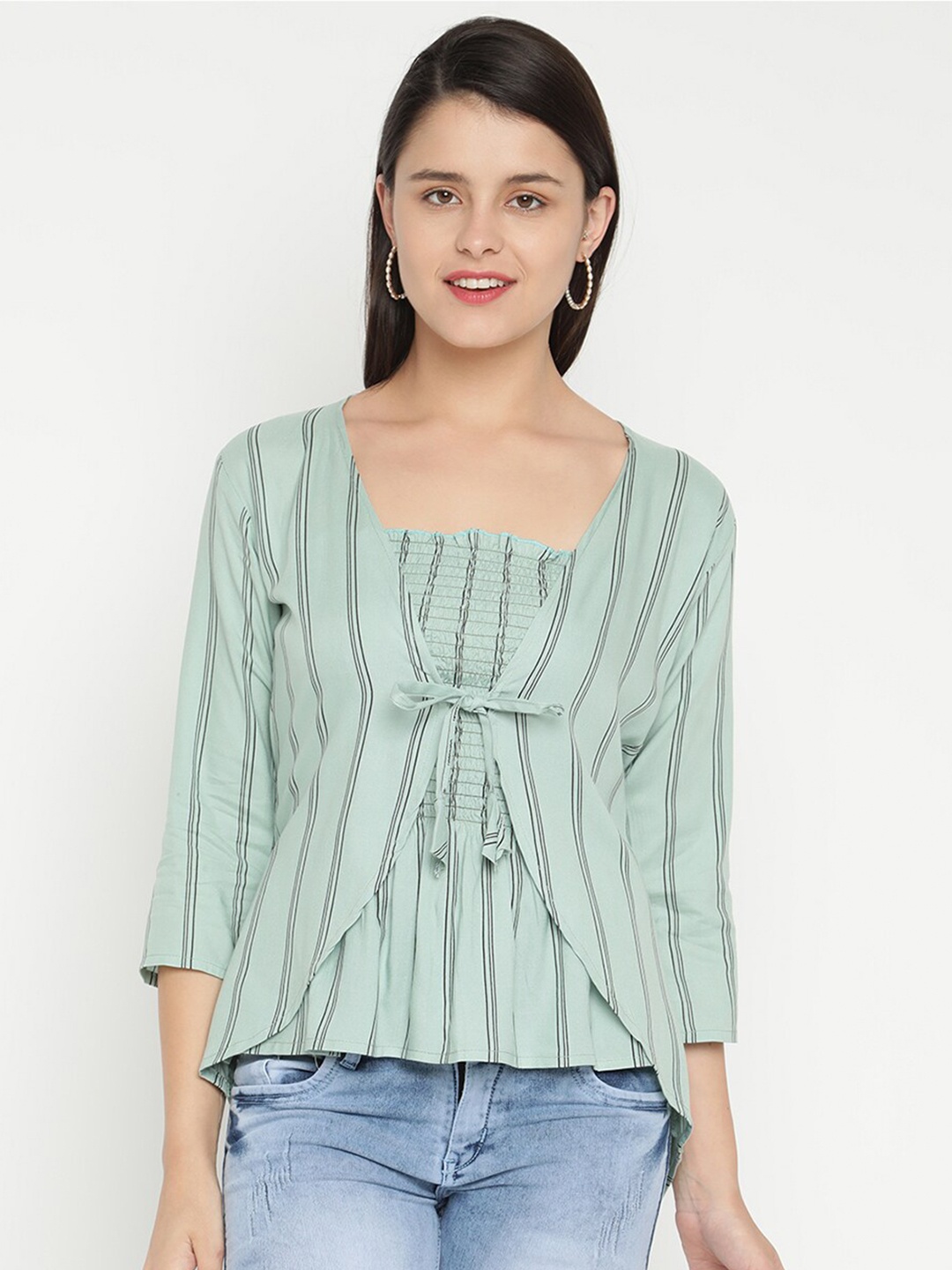 

V2 Value & Variety Green & Black Striped Regular Top